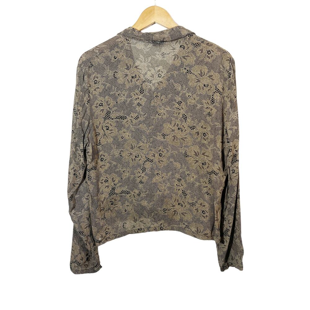 Vintage Tessuto Floral Print Button Front Long Sleeve Blouse - Picture 2 of 5